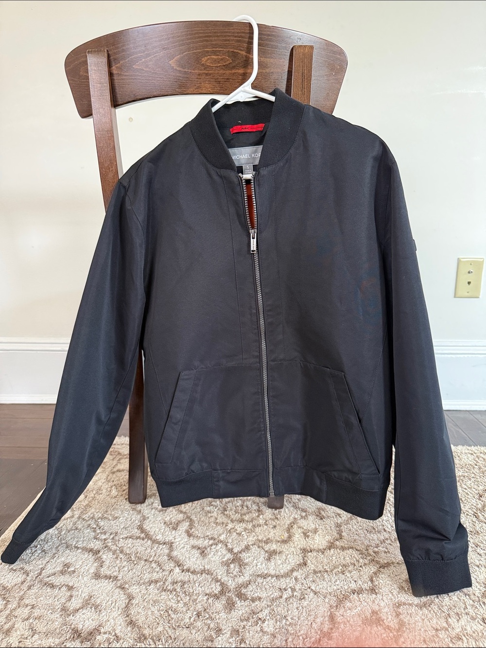 Michael Kors Men’s Black Bomber Jacket with Zip Front